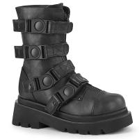 RENEGADE-55 DemoniaCult Damen Plateaustiefel Schnellverschluss Schnallen schwarz Matt