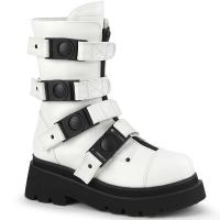 RENEGADE-55 DemoniaCult strappy calf high boot plastic bukkle straps white matte