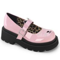 Sale RENEGADE-56 DemoniaCult vegane Damen Plateaupumps gesticktes Katzengesicht babypink Lack 40