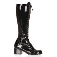 RETRO-302 Funtasma kniehohe Damen Retro Schnür Stiefel schwarz Stretchlack Blockabsatz