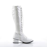 Sale RETRO-302 Funtasma kniehohe Damen Retro Schnür Stiefel weiß Stretchlack Blockabsatz 38