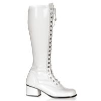 Sale RETRO-302 Funtasma kniehohe Damen Retro Schnür Stiefel weiß Stretchlack Blockabsatz 38