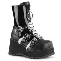 SCENE-51 DemoniaCult Stachelnieten Plateau Stiefel Metall Platten schwarz Lack Lederlook