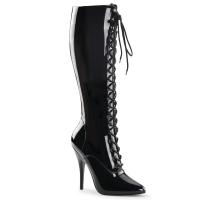 SEDUCE-2020 kniehohe Pleaser Stiletto High-Heels Schnürstiefel schwarz Lack