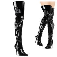 SEDUCE-3019 Pleaser erotische Damen Riemen Overkneestiefel Karabiner schwarz Lack