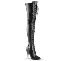 SEDUCE-3024 Pleaser high heels d-ring lace-up tigh stretch boots black vegan leather