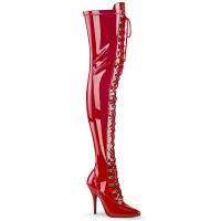 SEDUCE-3024 Pleaser high heels d-ring lace-up tigh stretch boots red patent