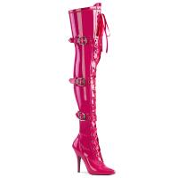 SEDUCE-3028 Pleaser high heels ribbon stretch thigh boot with grommet hot pink patent