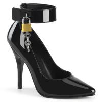SEDUCE-432 Pleaser high heel pumps ankle cuff padlock black patent