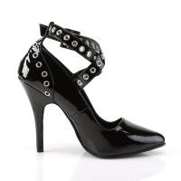 Sale SEDUCE-443 Pleaser high heels criss-cross pump eyelet-holes black patent 46