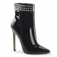 SEXY-1006 Pleaser High-Heels Stiefeletten schwarz Lack Metall-Pyramidennieten