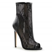 SEXY-1008 Fabulicious High-Heels Peep Toe Stiefeletten schwarz Lederoptik mit Spitze