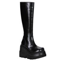 Sale SHAKER-100 DemoniaCult stacked wedge platform knee high boot black matte 38
