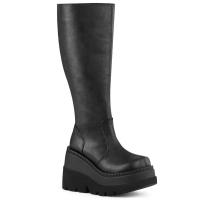 Auktion SHAKER-100WC DemoniaCult extraweite Keil-Plateau Kniehohe Stiefel schwarz Matt 42