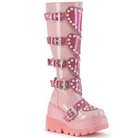 SHAKER-210 DemoniaCult Damen Keil-Plateaustiefel Nieten Herzschnallen babypink Lack