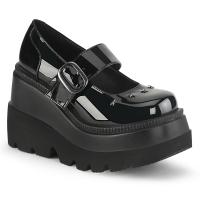 Auktion SHAKER-23 DemoniaCult vegane Damen Riemen Keil-Plateaupumps schwarz Lack Sternnieten 42