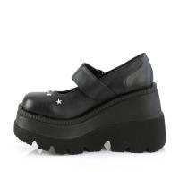 Sale SHAKER-23 DemoniaCult Damen Keil-Plateaupumps schwarz Lederoptik Sternnieten 41