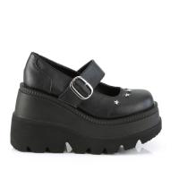 Sale SHAKER-23 DemoniaCult Damen Keil-Plateaupumps schwarz Lederoptik Sternnieten 41