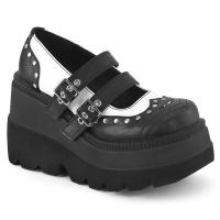 SHAKER-27 DemoniaCult Damen Nieten Keil-Plateaupumps zweifarbig schwarz weiß Lederlook