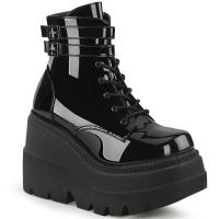 Sale SHAKER-52 DemoniaCult wedge platform lace-up ankle boot black patent 39