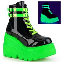 Sale SHAKER-52 DemoniaCult lace-up front ankle boot straps black patent-UV neon green 37
