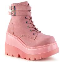 SHAKER-52 DemoniaCult Damen knöchelhohe Keil-Plateau Schnür-Stiefelette babypink Samt