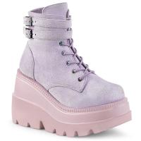 Sale SHAKER-52 DemoniaCult Damen knöchelhohe Keil-Plateau Schnür-Stiefelette lavendel Samt 42