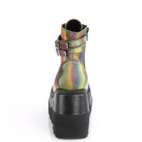 Sale SHAKER-52 DemoniaCult wedge platform lace-up ankle boot rainbow reflective 41