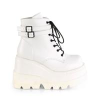 Auktion SHAKER-52 DemoniaCult Damen knöchelhohe Keil-Plateau Schnür-Stiefeletten weiß Lederoptik 41