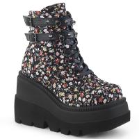 SHAKER-52ST DemoniaCult lace-up front ankle boot straps spikes o-ring flower fabric