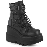 SHAKER-60 DemoniaCult wedge platform lace-up front ankle boot black with contrast panels