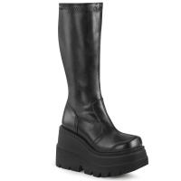 Auktion SHAKER-65 DemoniaCult Kniehohe Damen Keil Plateau Stiefel schwarz Stretch Lederoptik 40