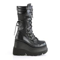 Sale SHAKER-70 DemoniaCult Damen Keil-Plateau Schnür-Stiefel Spikes schwarz Lederoptik 36