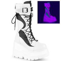 SHAKER-70 DemoniaCult lace-up mid-calf boot spikes o-ring white matte black fishnet