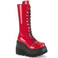 SHAKER-72 DemoniaCult wedge platform lace-up front mid-calf boot red patent