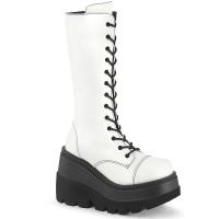 SHAKER-72 DemoniaCult wedge platform lace-up front mid-calf boot white matte
