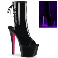SKY-1018TT Pleaser high heels platform ankle boots black patent neon hot pink