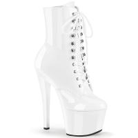 SKY-1020 Pleaser high heels platform front lace-up ankle boots white patent