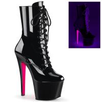 SKY-1020TT Pleaser high heels platform ankle boots black patent neon hot pink