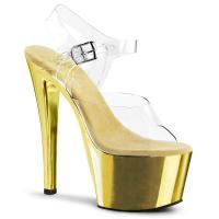 SKY-308 Pleaser high heels platform ankle strap sandal transparent gold chrome