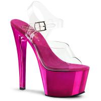 SKY-308 Pleaser high heels platform ankle strap sandal transparent hot pink chrome