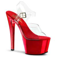 SKY-308 Pleaser high heels platform ankle strap sandal transparent red chrome
