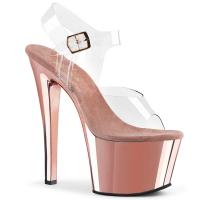 SKY-308 Pleaser high heels platform ankle strap sandal transparent rose gold chrome