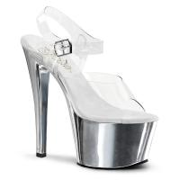 SKY-308 Erotische Pleaser High-Heels Plateausandaletten transparent silber Chrom