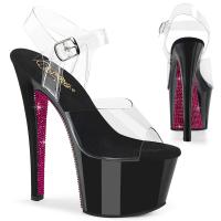 SKY-308CRS Pleaser Damen High-Heels Plateausandaletten klar schwarz hotpink Strass