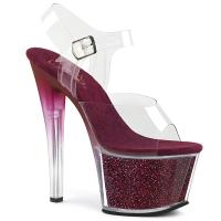 SKY-308G-T Pleaser tinted high heels platform ankle strap sandal clear berry multi glitter