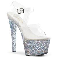 Sale SKY-308LG Pleaser high heels platform ankle strap sandal clear silver glitter 38