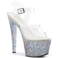 Sale SKY-308LG Pleaser High-Heels Plateausandaletten klar silber Glitter rundum 38