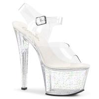 SKY-308MG Pleaser High-Heels Plateausandaletten transparent mit Miniglitter