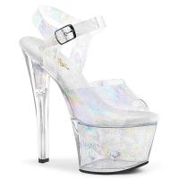 SKY-308N Pleaser High-Heels Plateausandaletten silber klar mit Hologrammeffekten